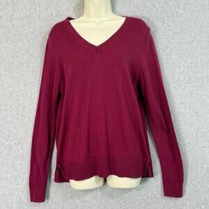 Katherine Barclay 100% Merino Wool Sweater Size L V-Neck Quiet Luxury Classic